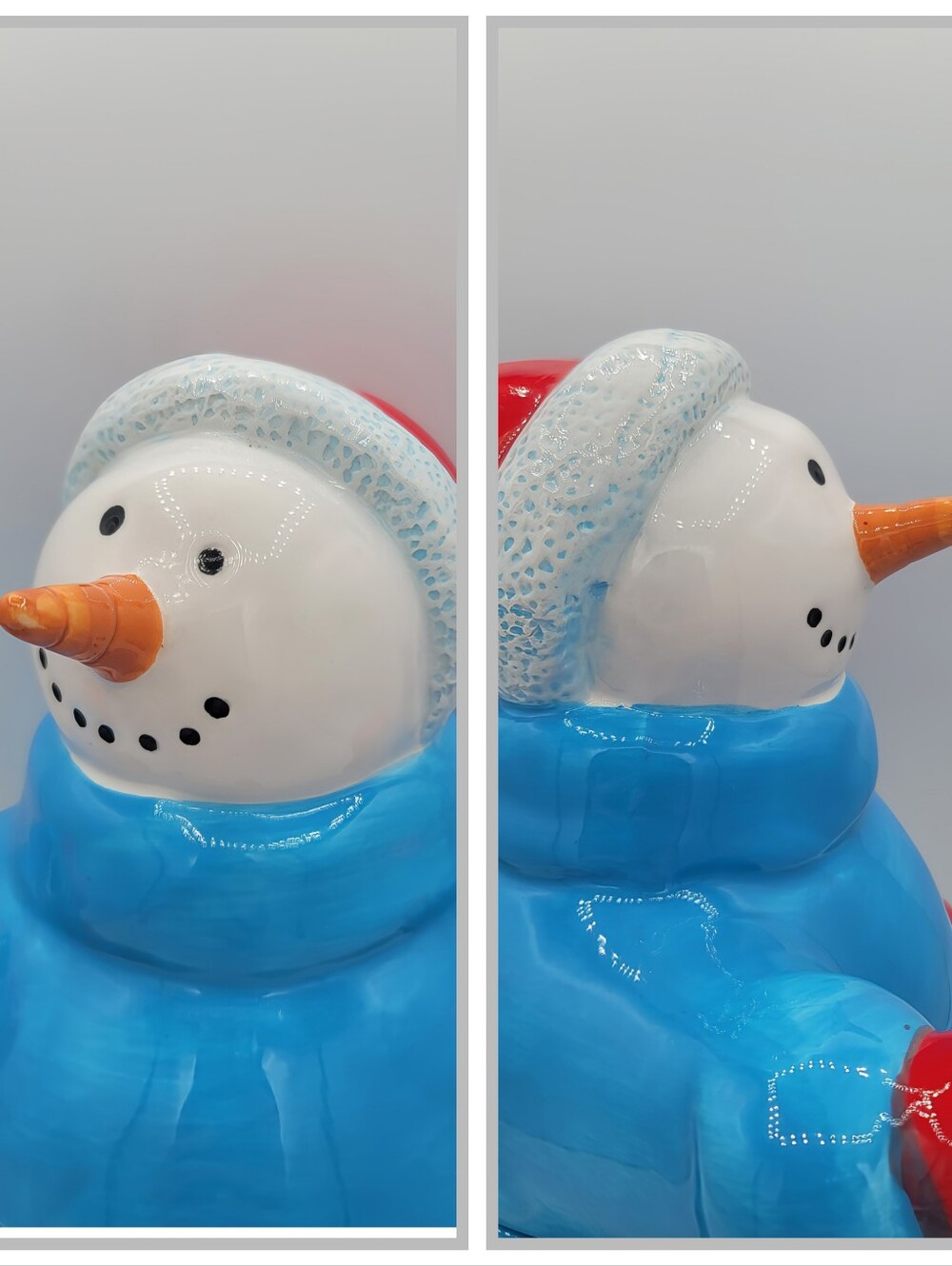 Blue Snowman Cookie Jar Ceramic Christmas Canister Homespun Holiday Winter Decor - Picture 13 of 15